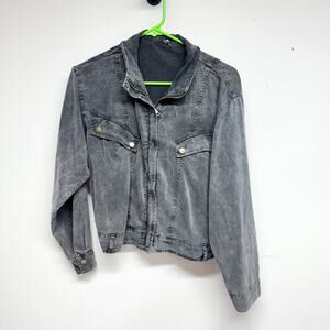 Young Fabulous and Broke Grey Distressed Washed zipper Jacket Size XS